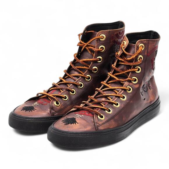 Gucci Chuck Taylor Pusha T Dragon Embroidered Leather Sneakers Brown US 13 EU 46 - Picture 1 of 9